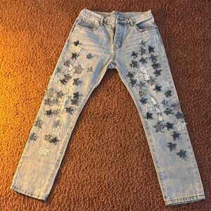 MNML Blue Relaxed Star-Patterned Jeans